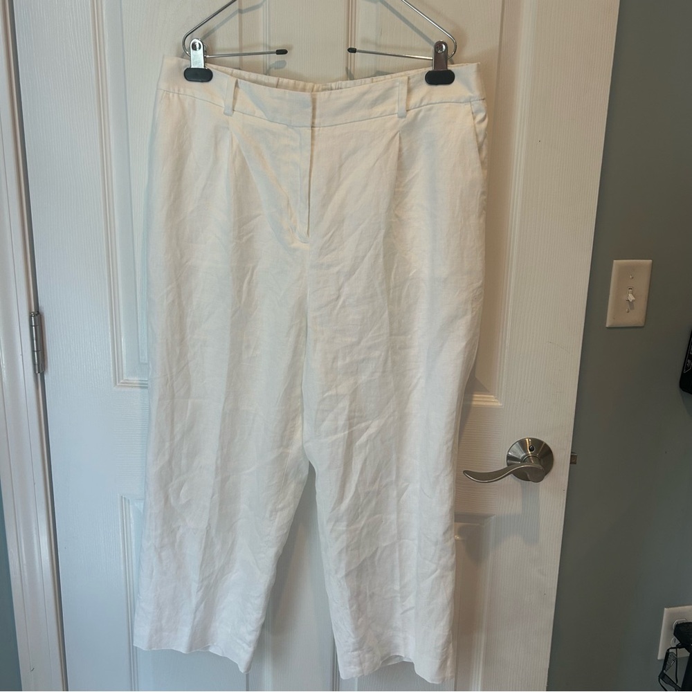 Talbots White Linen Bristol Crop Pants